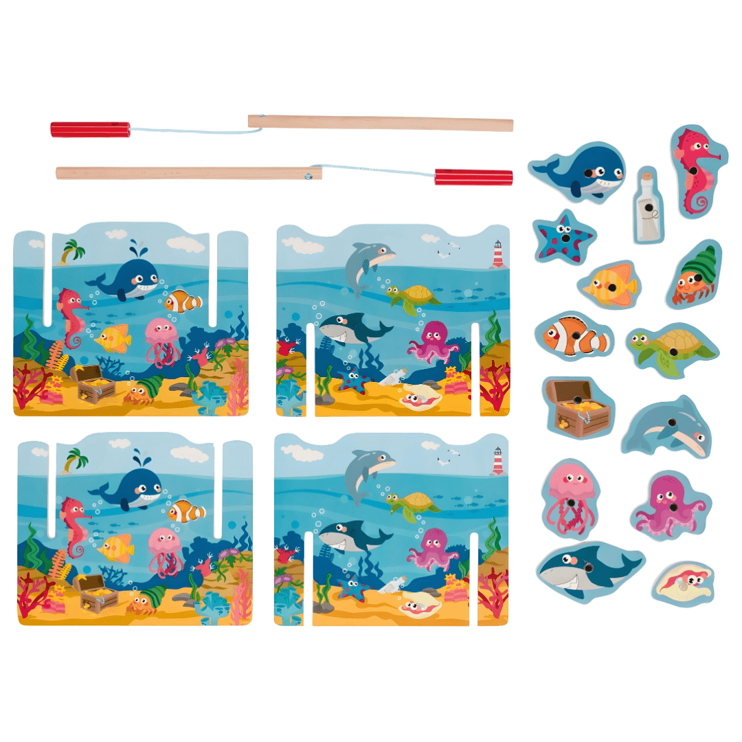 Playtive Wooden Magnetic Fishing Game – 20-Piece Educational Toy for Kids (2+ Years)