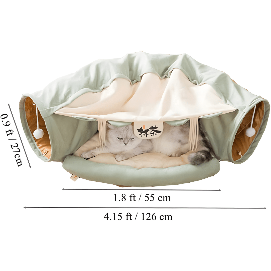 2-in-1 Cat Tunnel Bed with Cushion