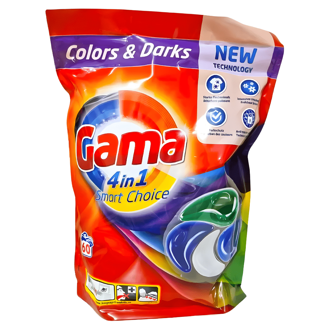 Gama 4-in-1 Laundry Capsules for Color & Dark Fabrics – 60 pcs | Made in Spain