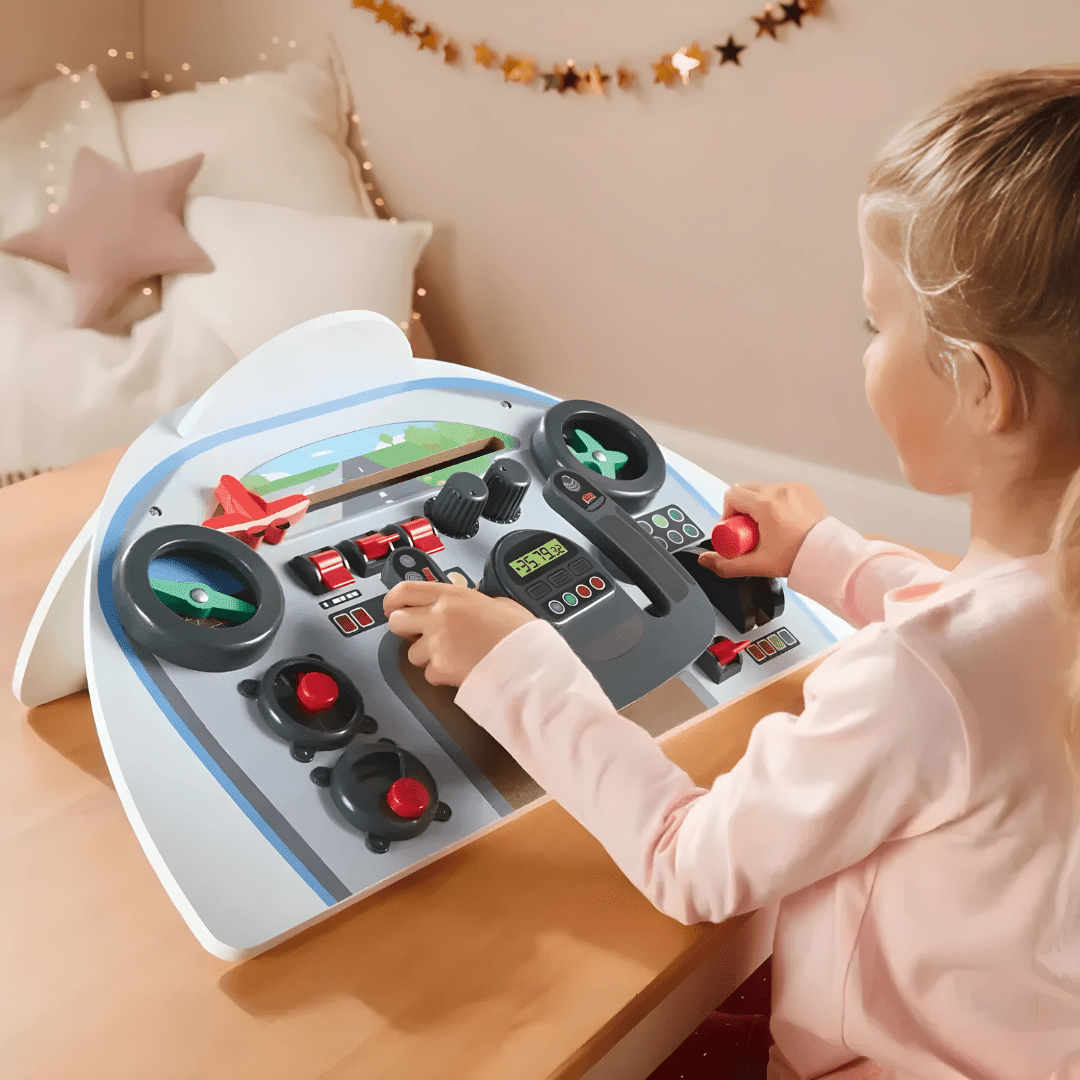 Playtive Wooden Airplane Cockpit Toy – Fine Motor Skill Game for Kids 3+