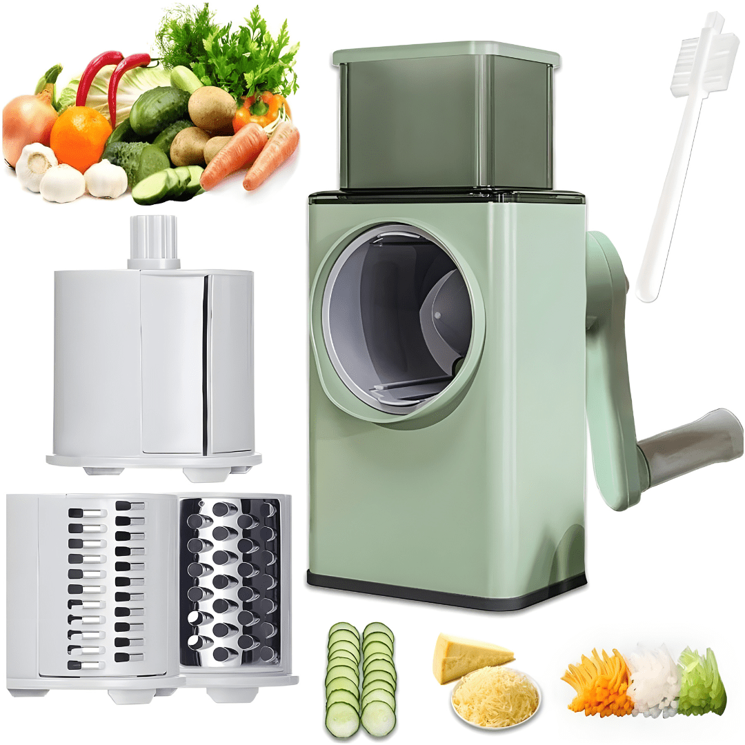 Multi-Function Vegetable Cutter with Stainless Steel Panel – 3-in-1 Drum Slicer