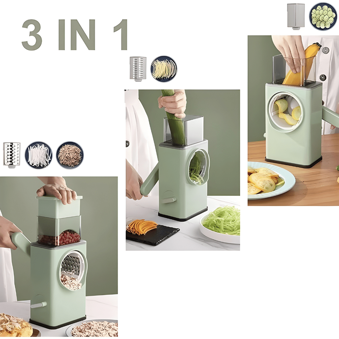 Multi-Function Vegetable Cutter with Stainless Steel Panel – 3-in-1 Drum Slicer