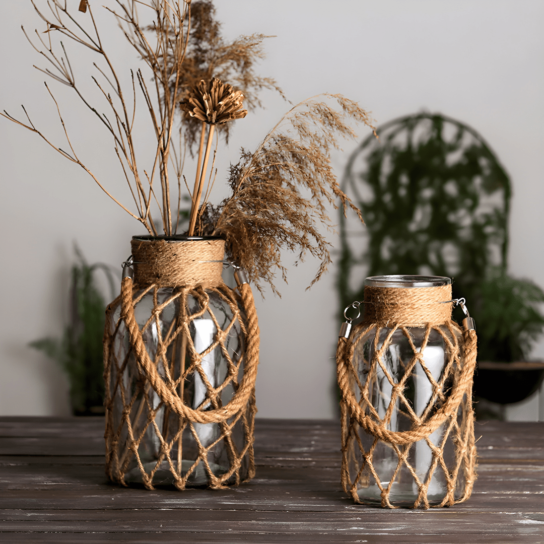 Rope Rustic Hanging Decorative Glass Vase