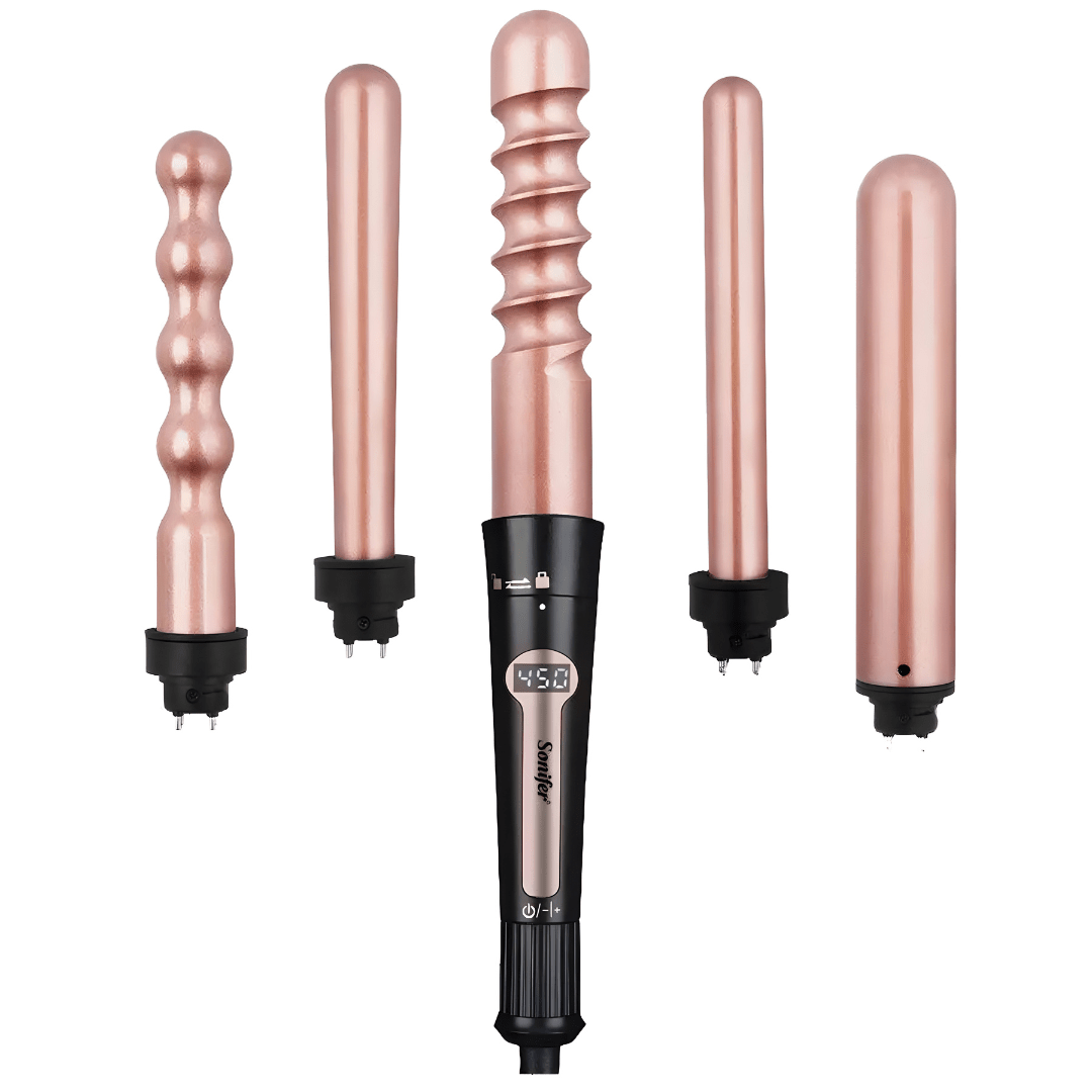 5-in-1 Professional Ceramic Curling Wand Set – Adjustable Temp & Digital Display