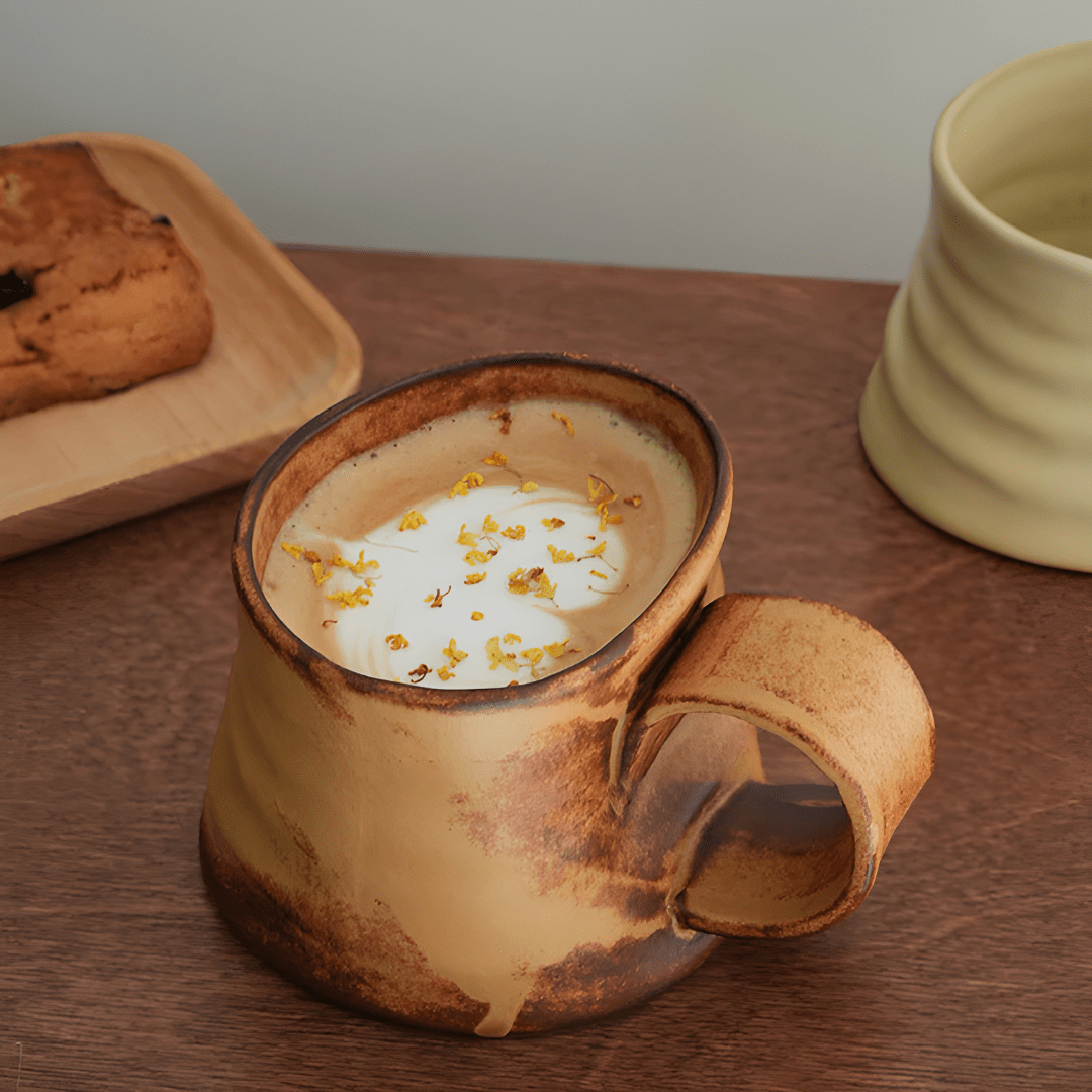 250ml Rustic Handmade Ceramic Mug with Sculpted Handle