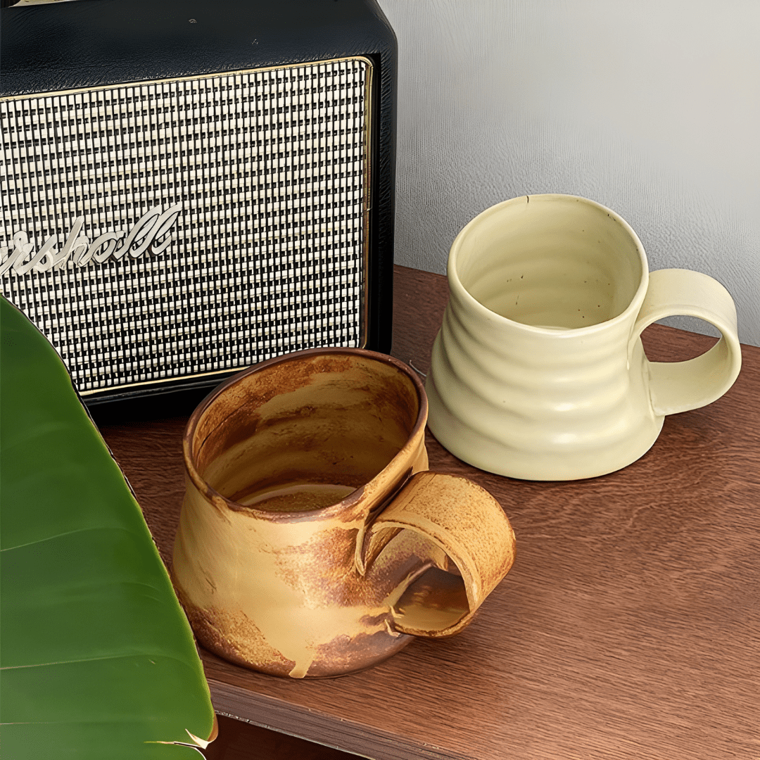 250ml Rustic Handmade Ceramic Mug with Sculpted Handle