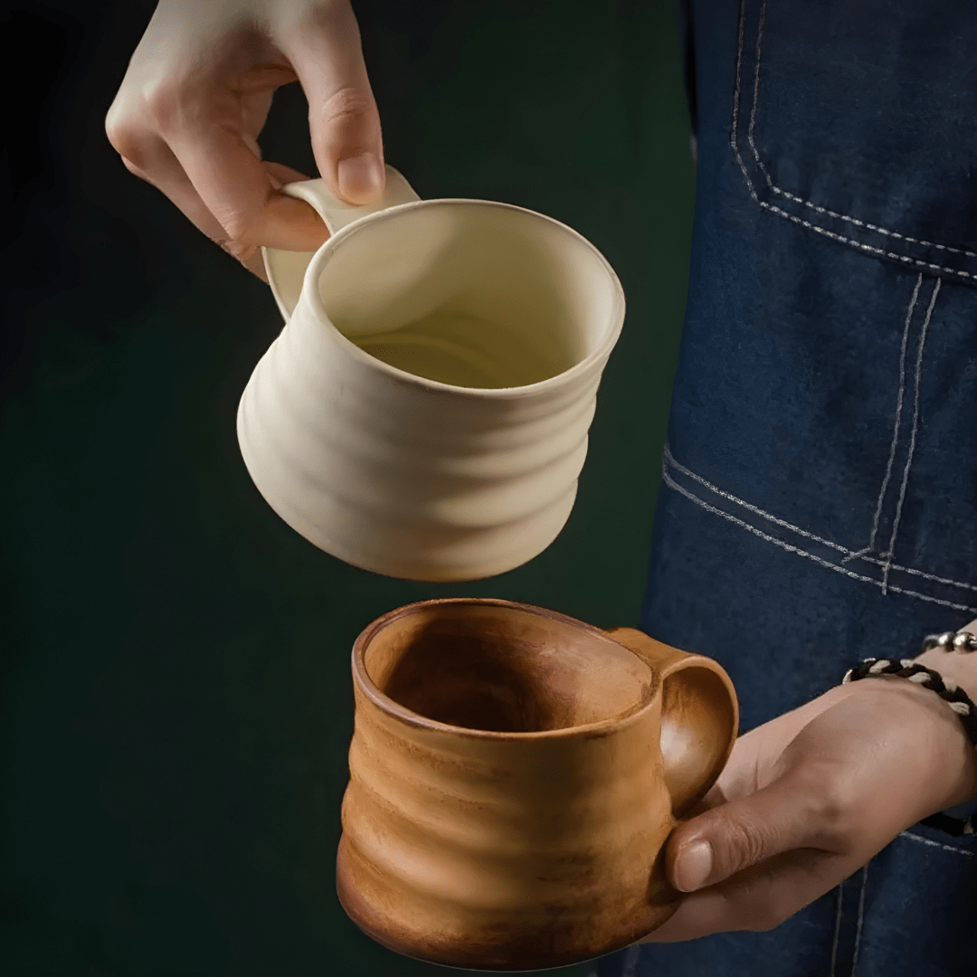 250ml Rustic Handmade Ceramic Mug with Sculpted Handle