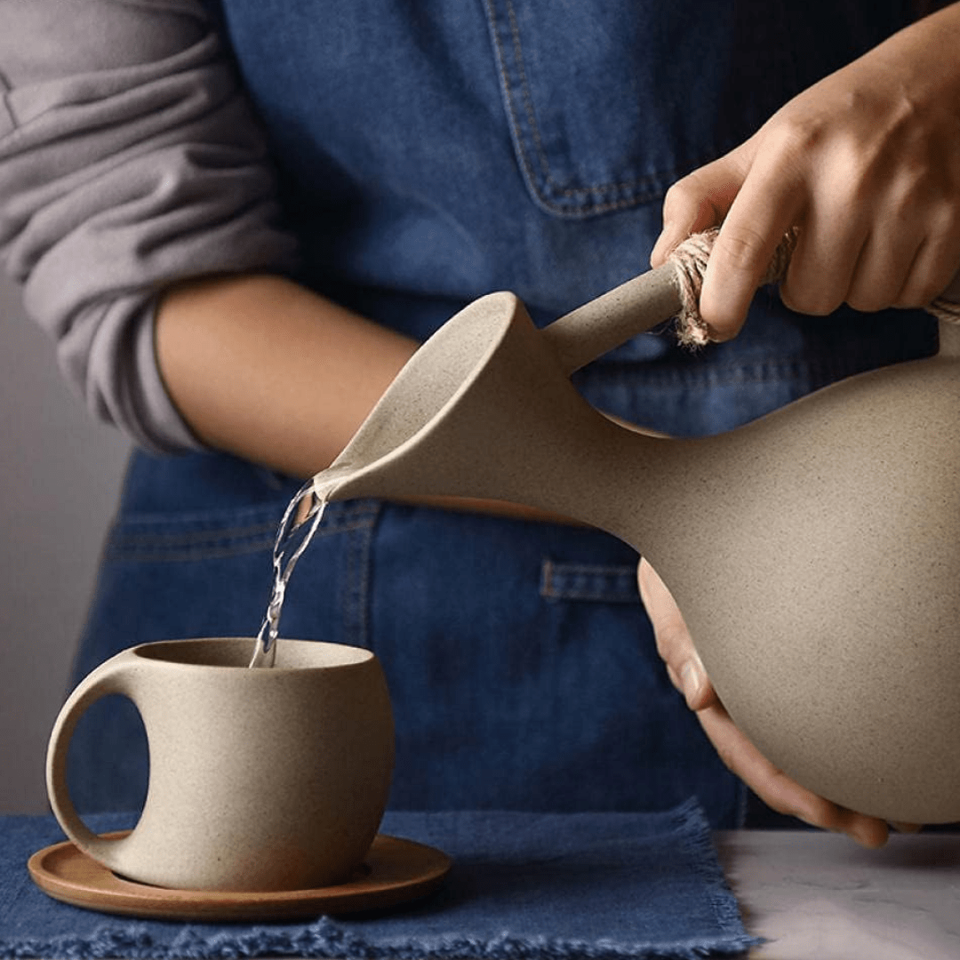 Handmade Pottery Jug & Cups Set – 9-Piece Ceramic Drinkware 1300ML