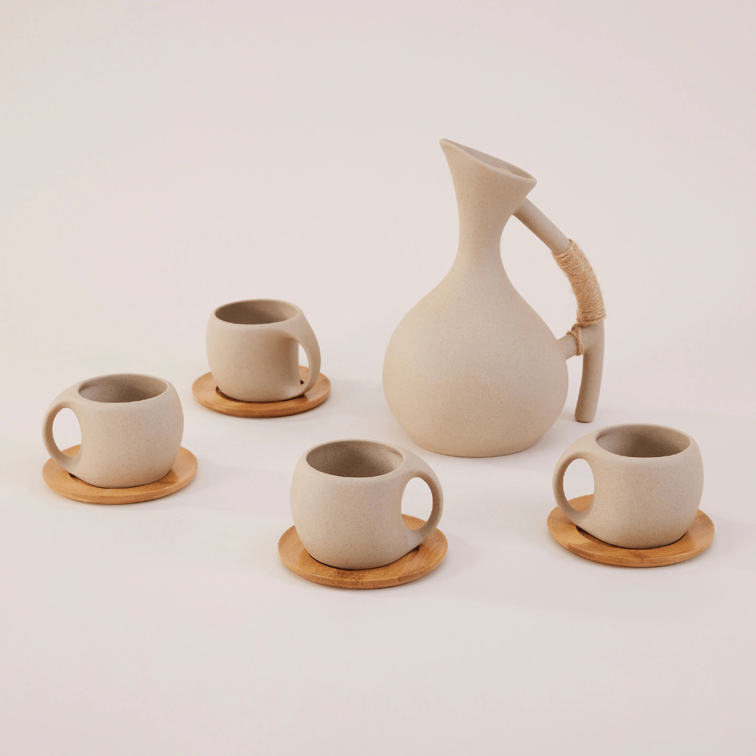 Handmade Pottery Jug & Cups Set – 9-Piece Ceramic Drinkware 1300ML
