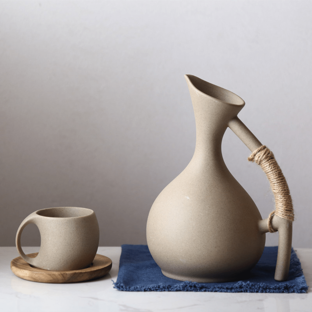 Handmade Pottery Jug & Cups Set – 9-Piece Ceramic Drinkware 1300ML