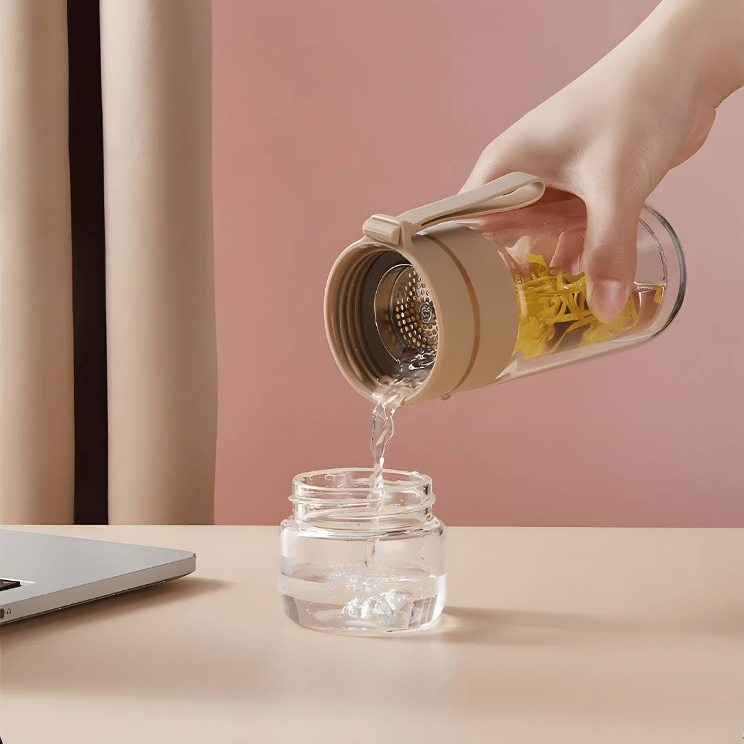 400ml Double-Layer Glass Tea Infuser Bottle – Portable Heat-Resistant Travel Cup