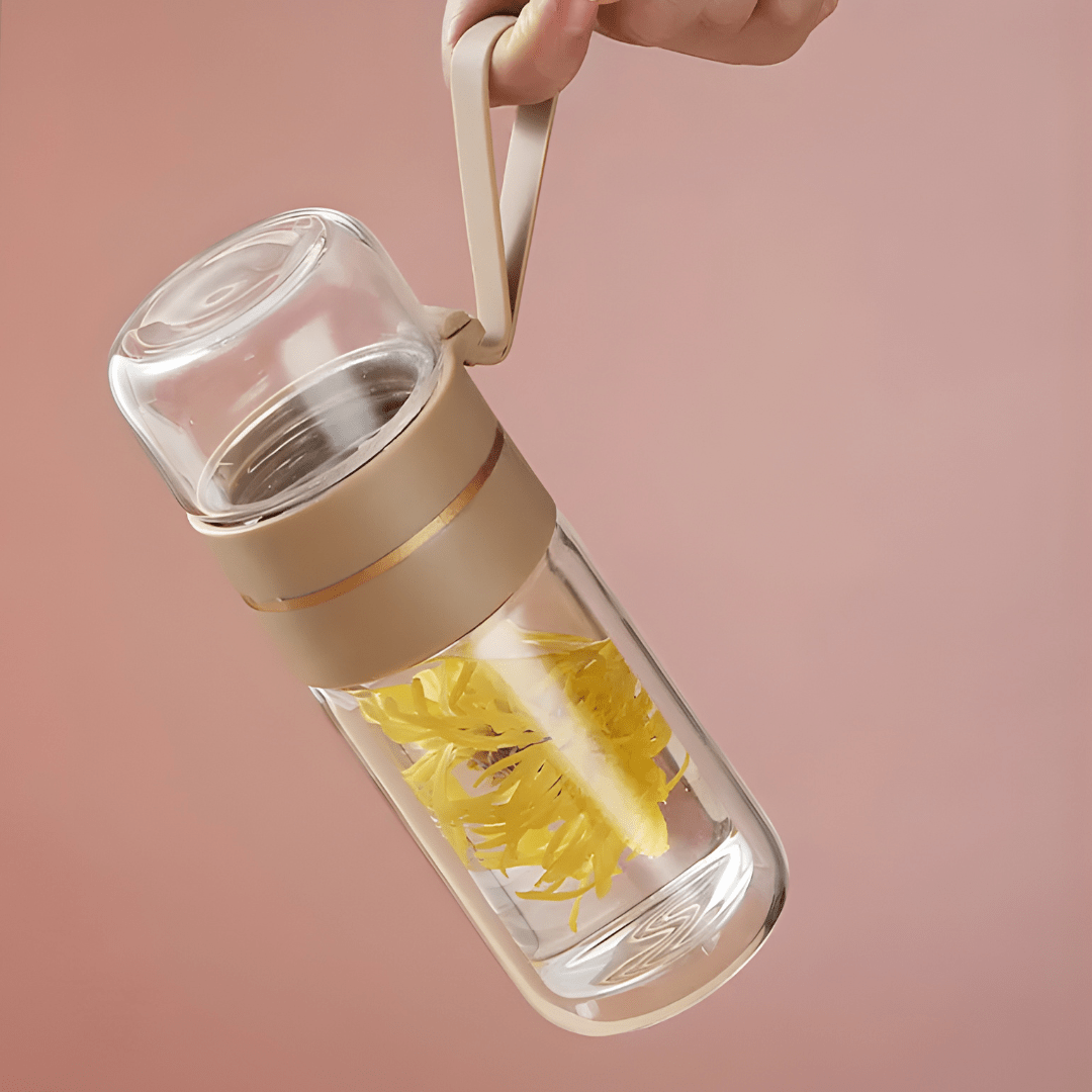 400ml Double-Layer Glass Tea Infuser Bottle – Portable Heat-Resistant Travel Cup