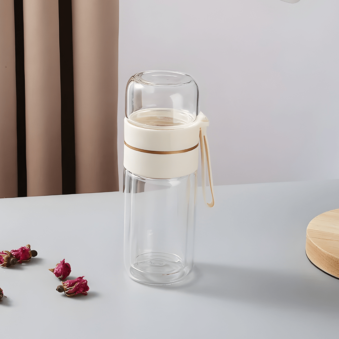 400ml Double-Layer Glass Tea Infuser Bottle – Portable Heat-Resistant Travel Cup