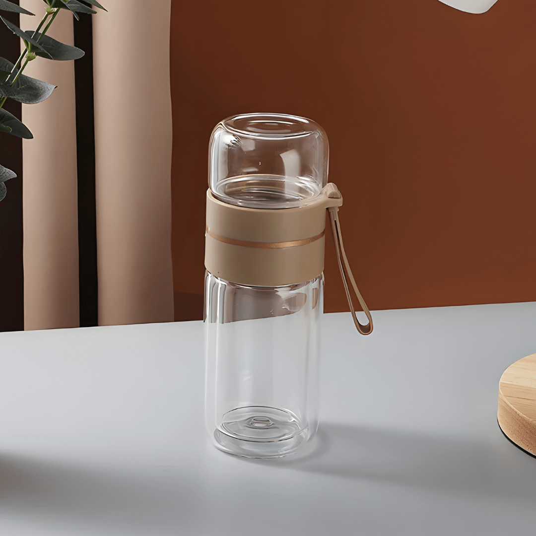 400ml Double-Layer Glass Tea Infuser Bottle – Portable Heat-Resistant Travel Cup