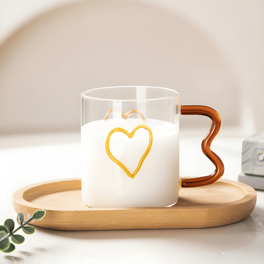380ml Heart-Shaped Clear Glass Mug with Wavy Handle
