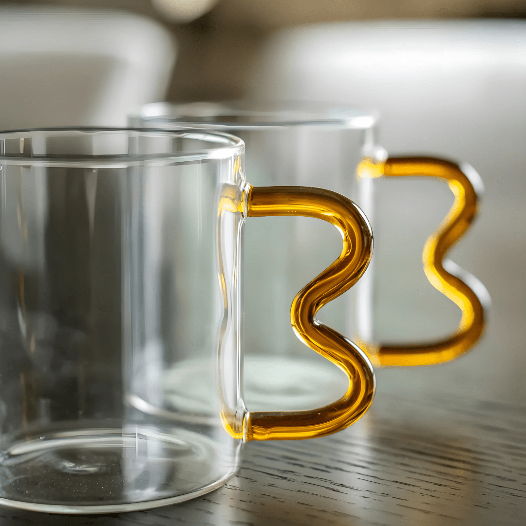 380ml Heart-Shaped Clear Glass Mug with Wavy Handle
