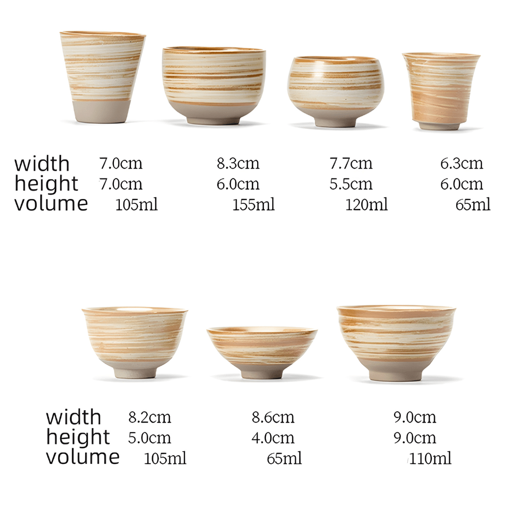 Retro Handmade Stoneware Cup Set – 7-Piece Afternoon Tea Collection