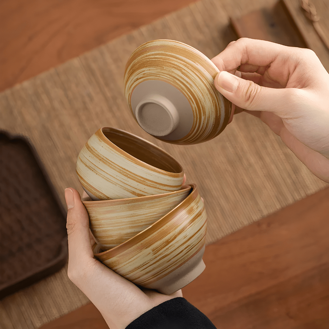 Retro Handmade Stoneware Cup Set – 7-Piece Afternoon Tea Collection