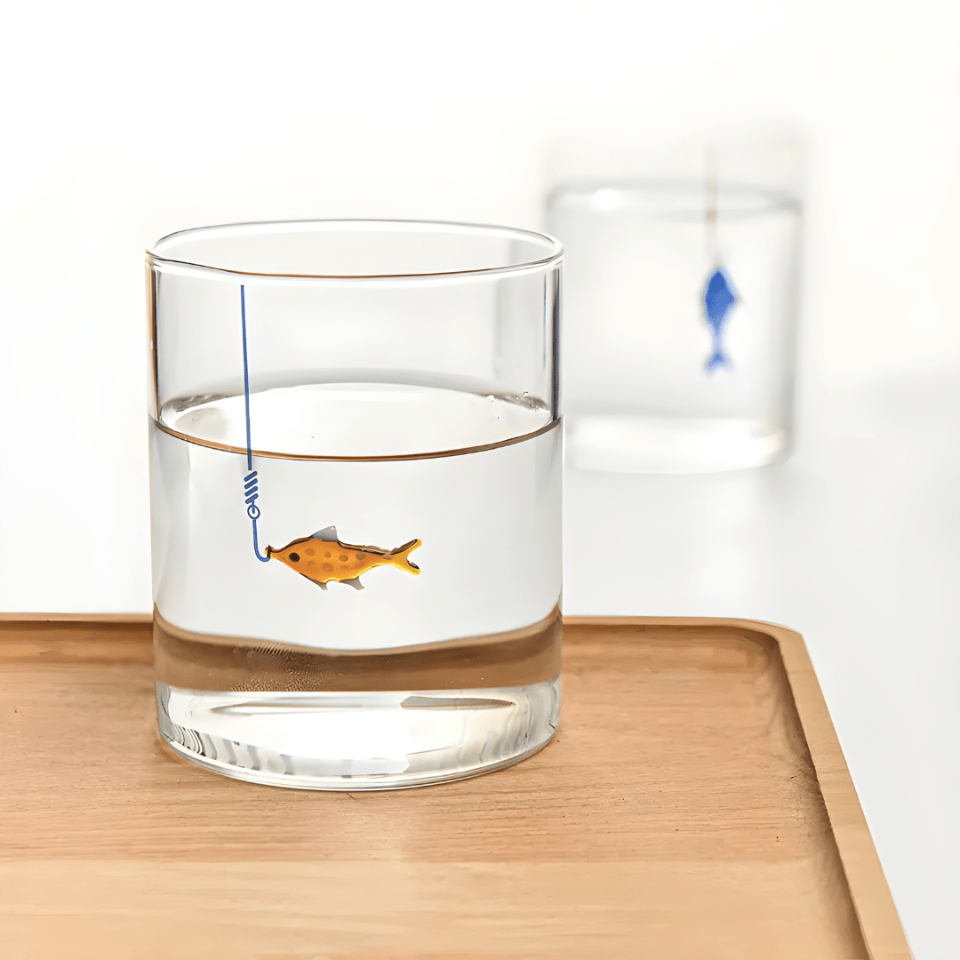 Hand-Blown Fish Hook Drinking Glass – 400ml (Blue or Orange)