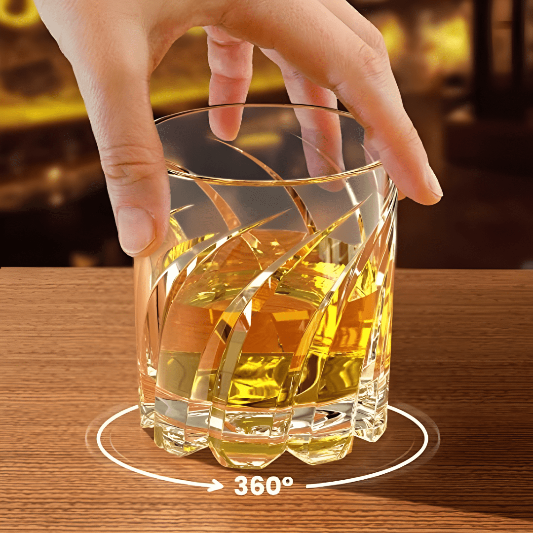 Crystal Rotatable Whiskey Glass – 285ml Tumbler