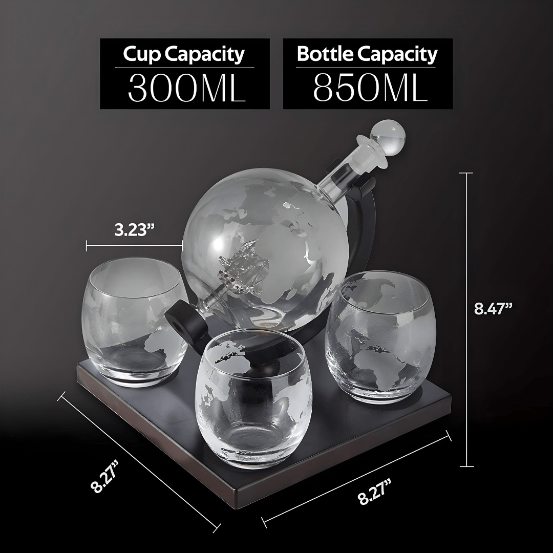 World Map Globe Decanter & 4-Glass Set – 850ml Crystal