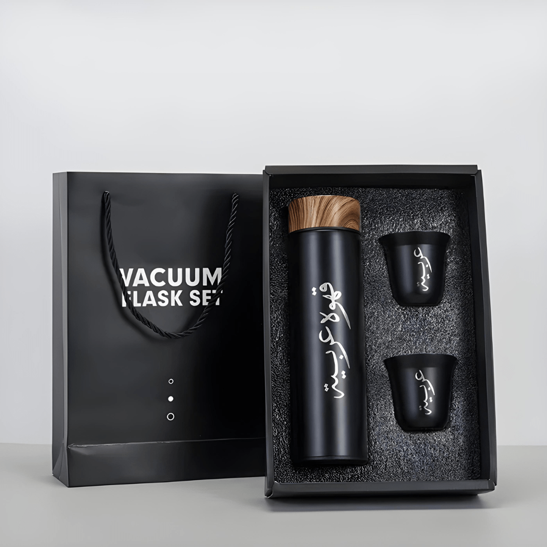 500ml Double-Wall Black Stainless Steel Tumbler with 2 Cups