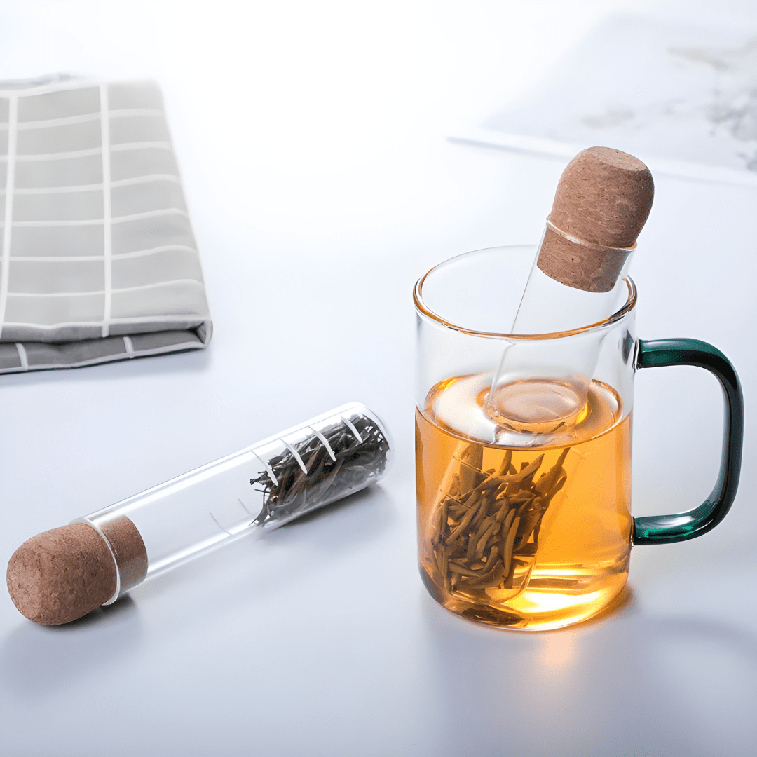 Borosilicate Glass Tea Infuser with Cork Lid – Heat Resistant & Reusable