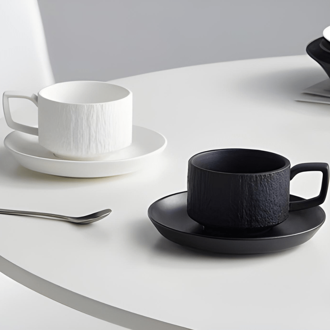 Rock Series Textured Mug with Saucer – 200ml Premium Reinforced Porcelain