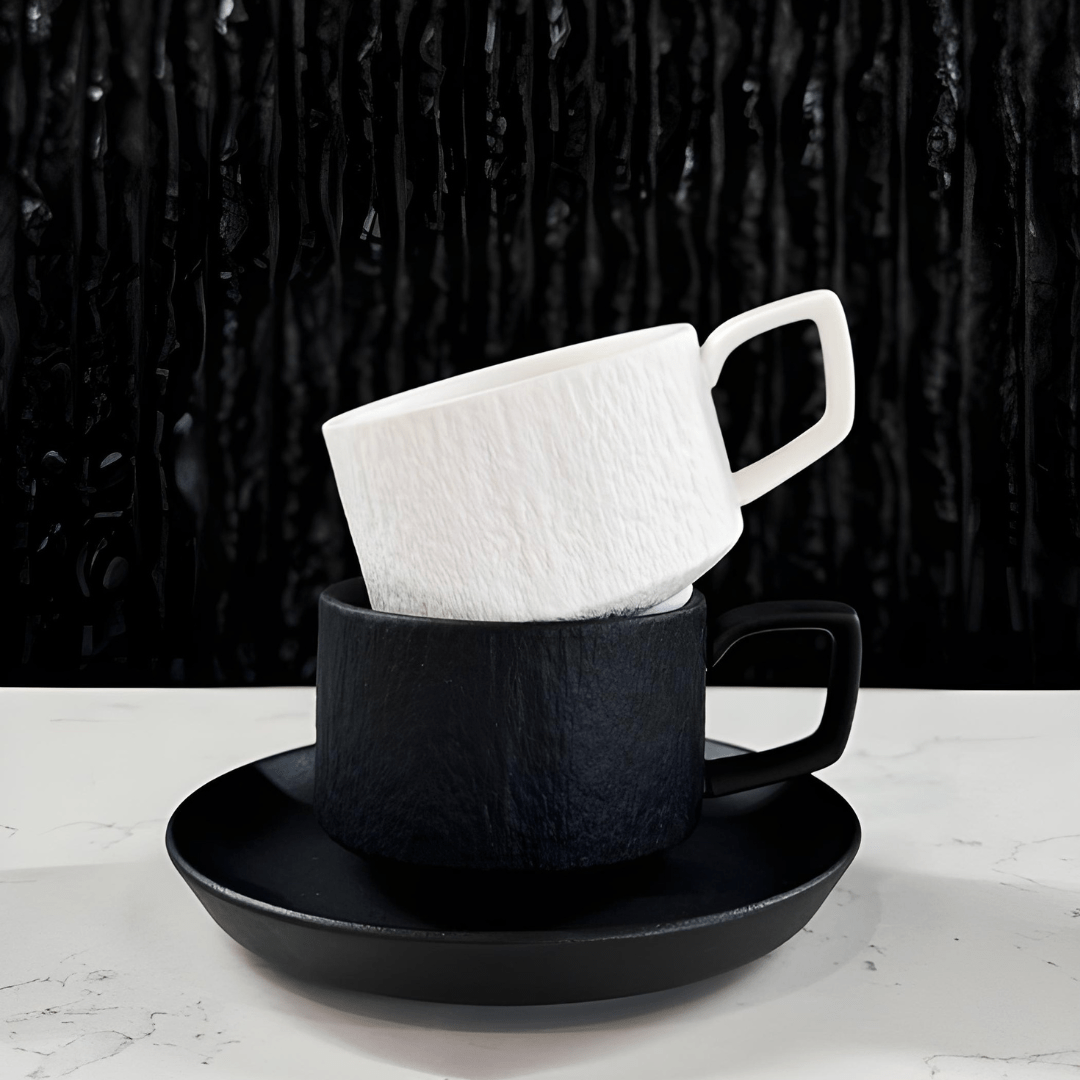 Rock Series Textured Mug with Saucer – 200ml Premium Reinforced Porcelain