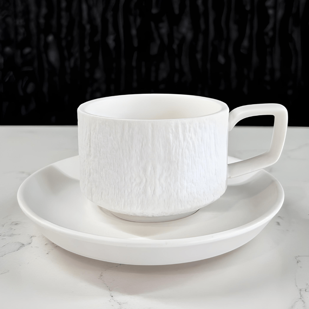 Rock Series Textured Mug with Saucer – 200ml Premium Reinforced Porcelain