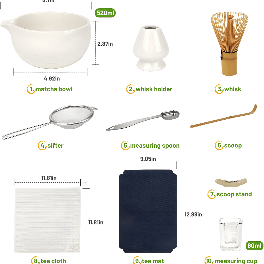 Premium 10-Piece Matcha Tea Set with Whisk, Bowl, Sifter & Accessories