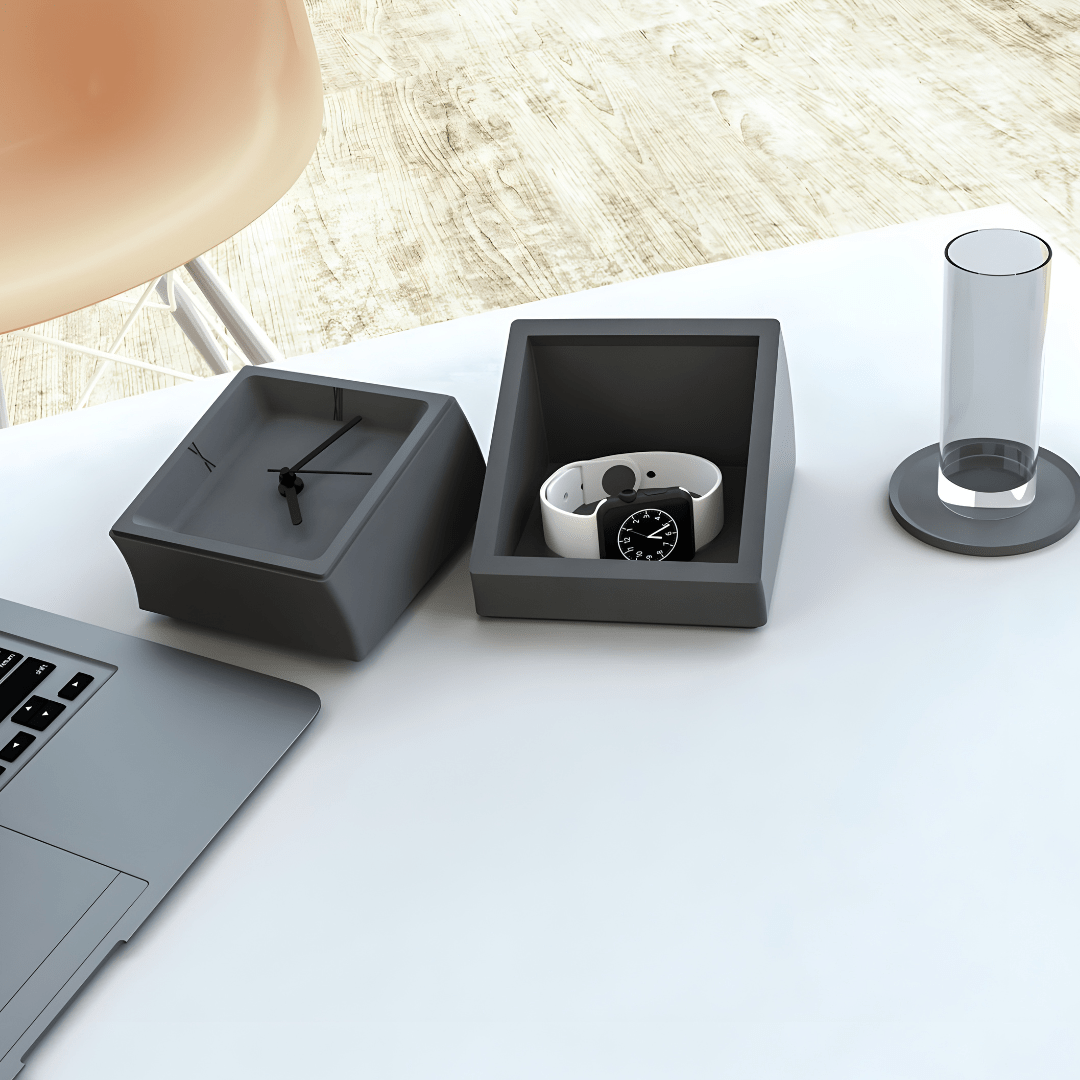 Concrete Desk Clock with Storage – Gray or White