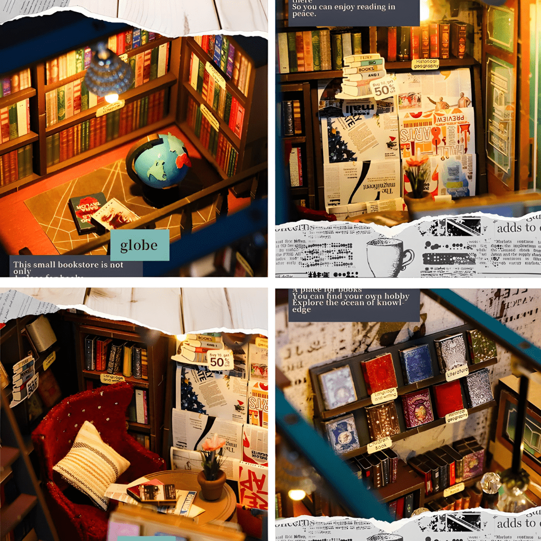 Soul Bookstore DIY Miniature Book Nook with LED & Music Box
