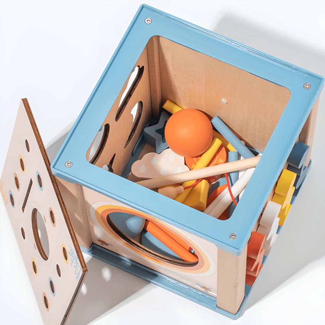9-in-1 Montessori Wooden Activity Cube – Sensory Learning Toy for Toddlers