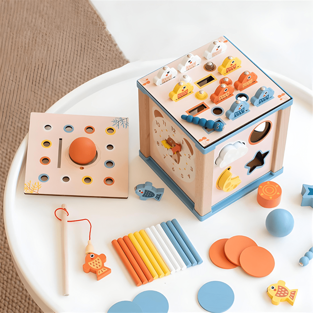 9-in-1 Montessori Wooden Activity Cube – Sensory Learning Toy for Toddlers