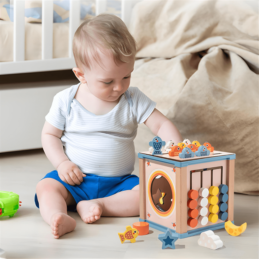 9-in-1 Montessori Wooden Activity Cube – Sensory Learning Toy for Toddlers