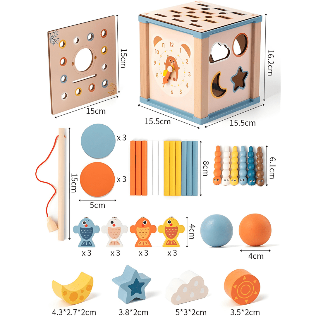 9-in-1 Montessori Wooden Activity Cube – Sensory Learning Toy for Toddlers
