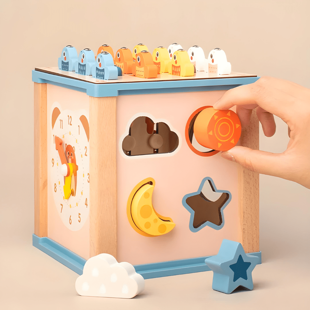 9-in-1 Montessori Wooden Activity Cube – Sensory Learning Toy for Toddlers