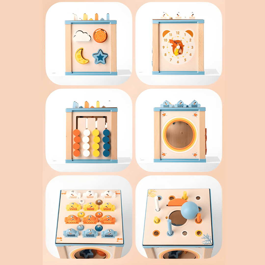 9-in-1 Montessori Wooden Activity Cube – Sensory Learning Toy for Toddlers