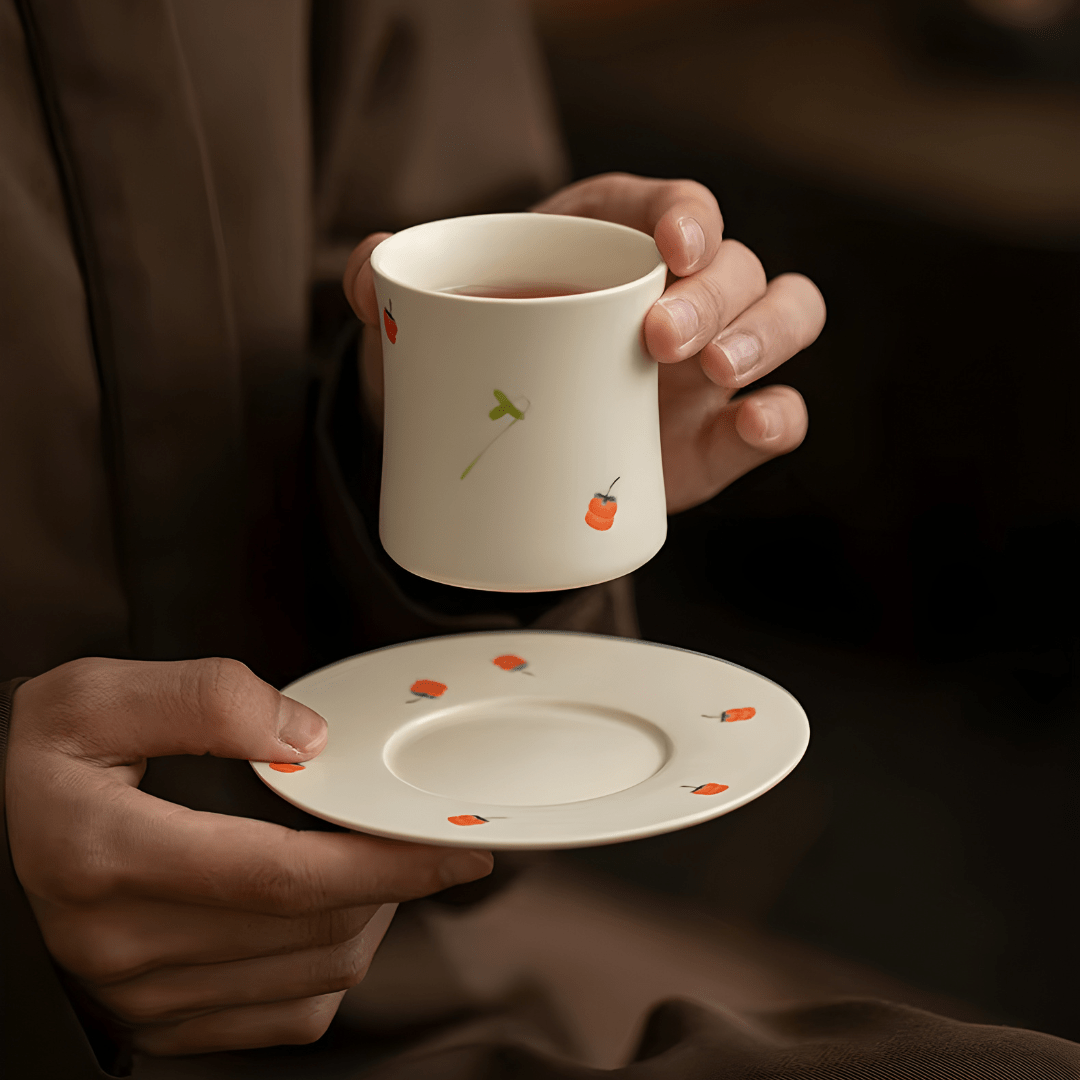 Hand-Illustrated Matte Espresso Cup & Saucer – 100ml