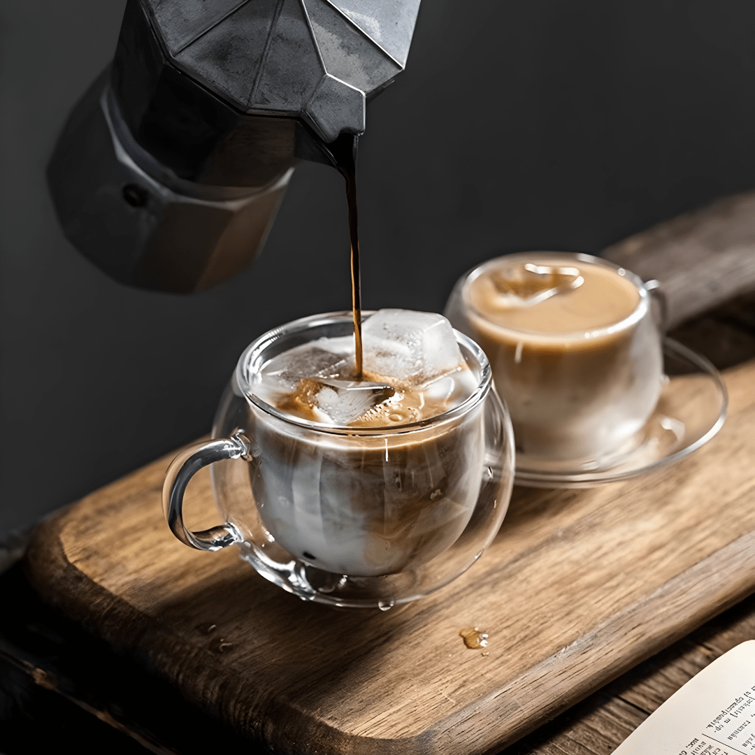 Double Wall Glass Coffee Cup with Saucer & Spoon – 150ml or 350ml