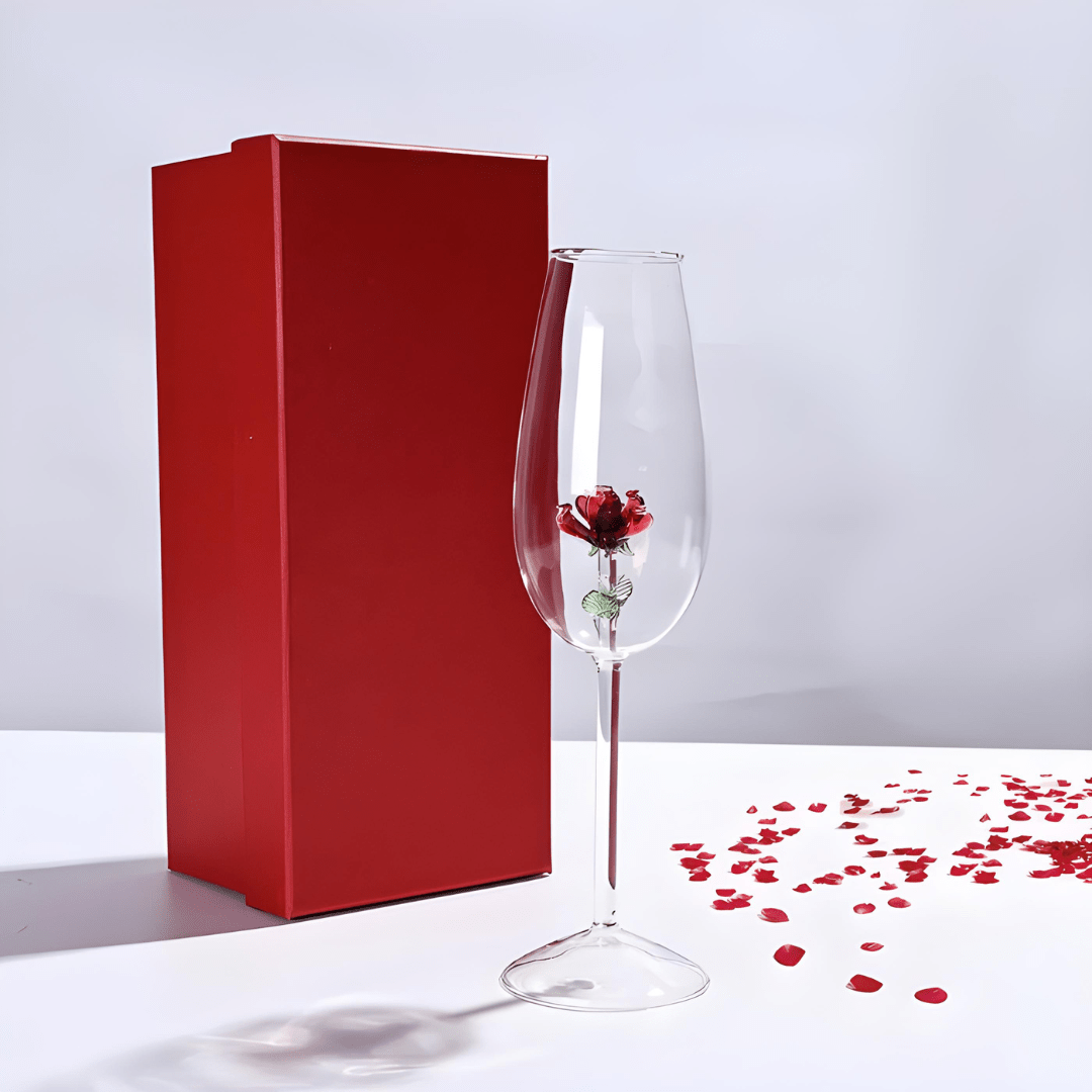 Rose Crystal Wine Glass – Handcrafted Glass in Luxury Gift Box (350ml)