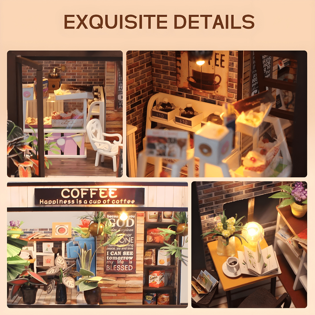 DIY Miniature Coffee House – LED, Music & Dust Cover