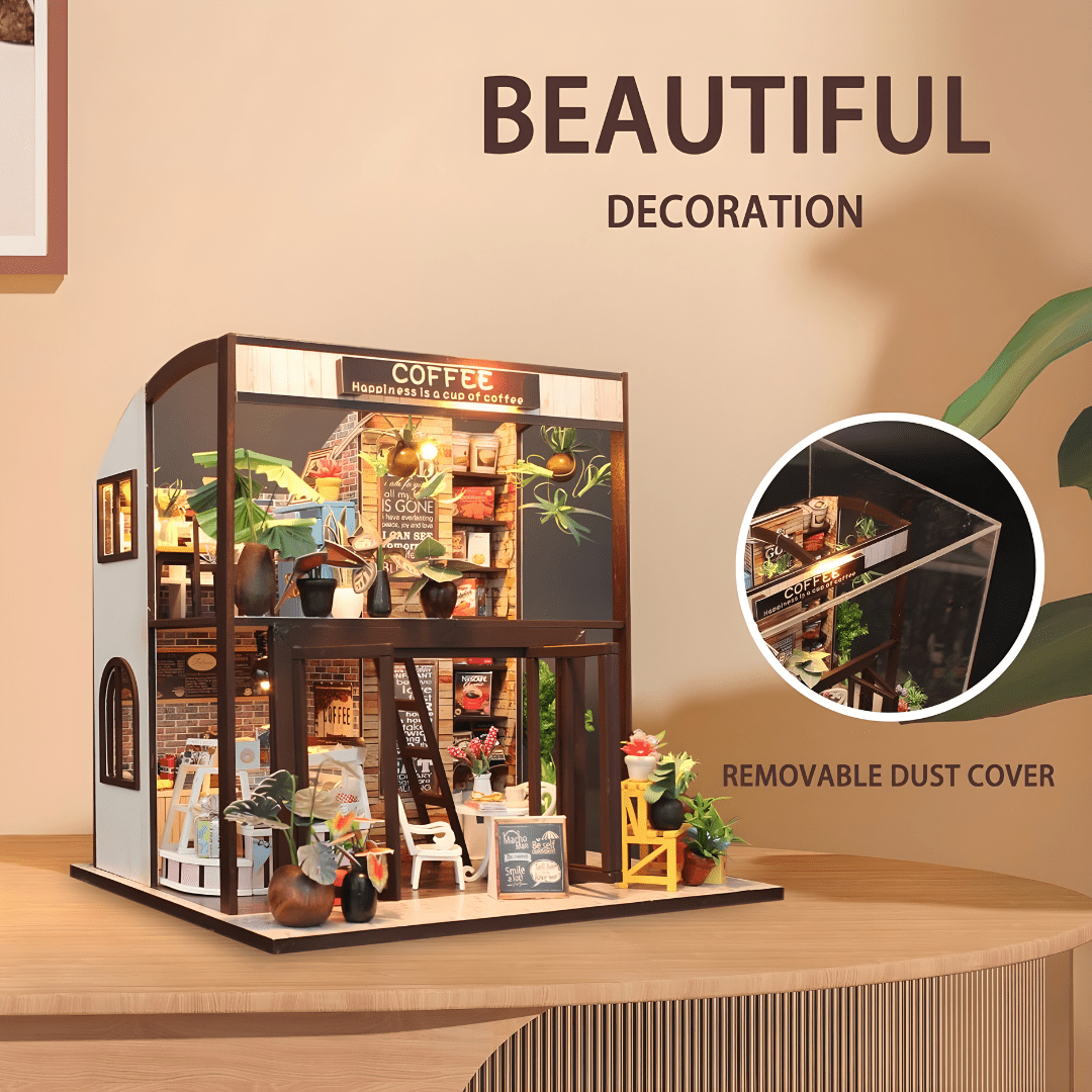 DIY Miniature Coffee House – LED, Music & Dust Cover