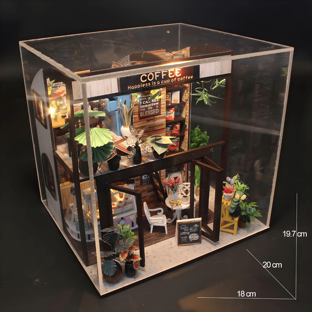 DIY Miniature Coffee House – LED, Music & Dust Cover
