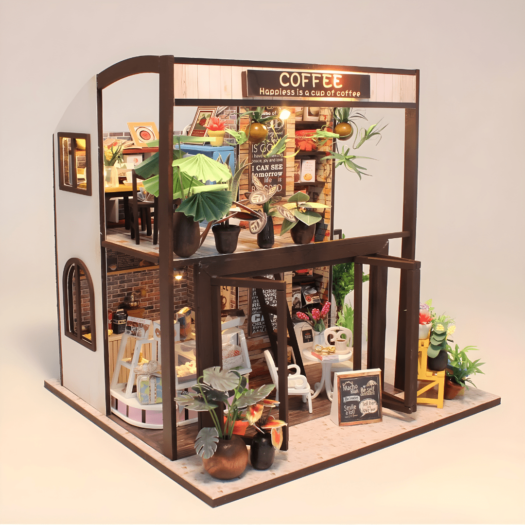 DIY Miniature Coffee House – LED, Music & Dust Cover