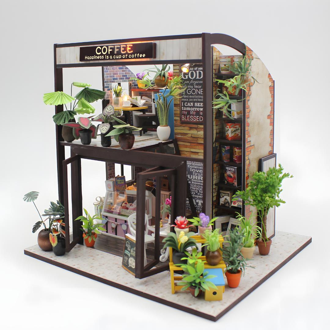 DIY Miniature Coffee House – LED, Music & Dust Cover