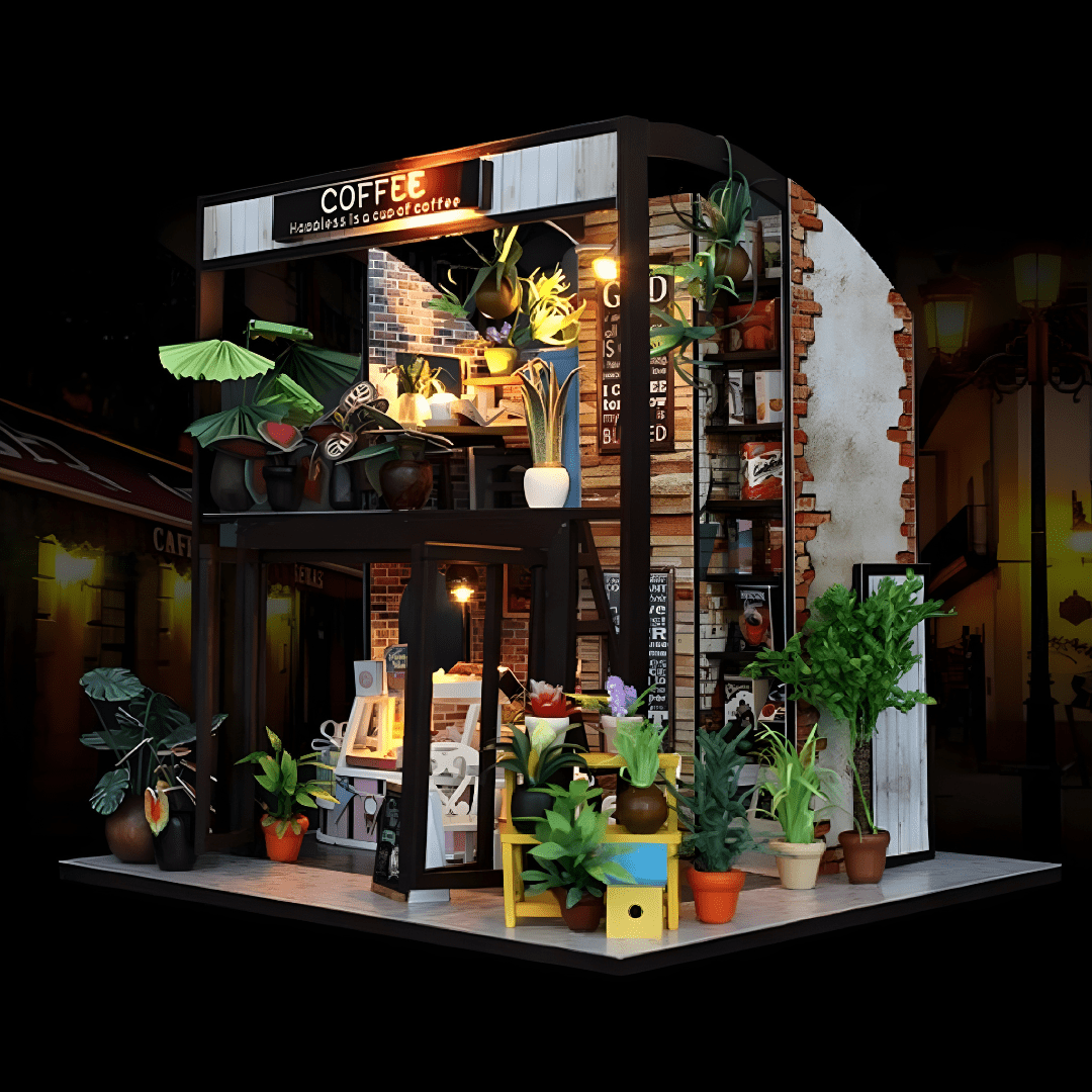DIY Miniature Coffee House – LED, Music & Dust Cover