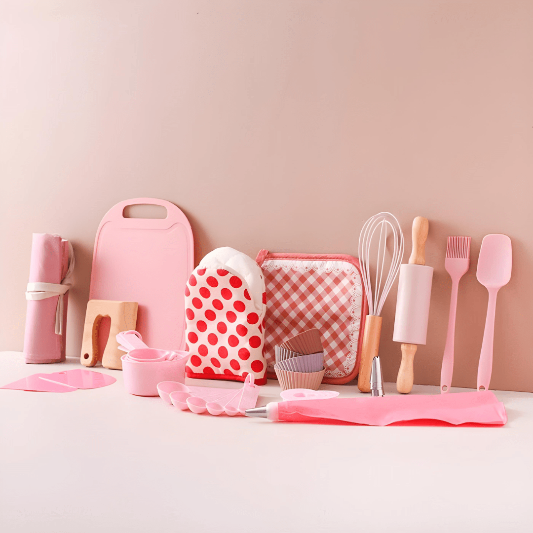 Kids Wooden & Silicone Cooking Set – 32-Piece BPA-Free Kitchen Tools (Ages 3+)