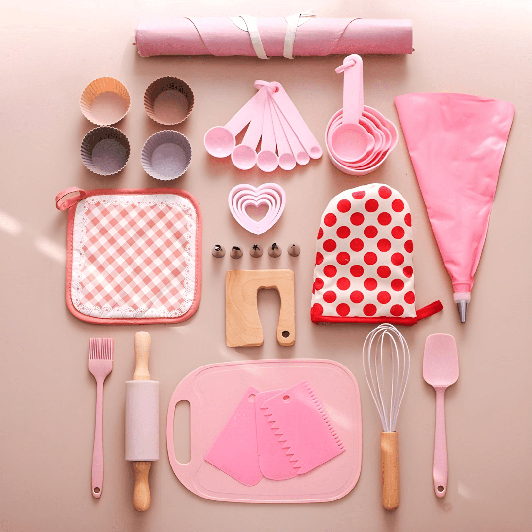 Kids Wooden & Silicone Cooking Set – 32-Piece BPA-Free Kitchen Tools (Ages 3+)